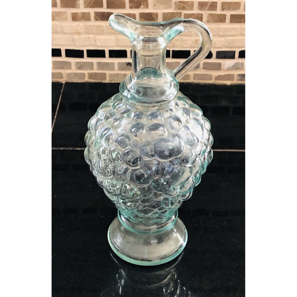 Beautiful‎ Vintage Vetreria Etrusca Light Green Glass Cruet Grapes W Pour Spout